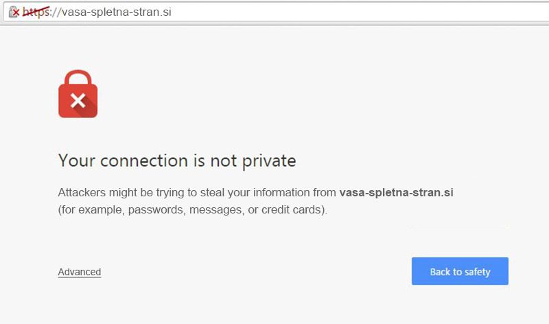 Spletna stran ni varna!